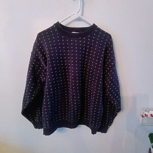 Oleg Cassini Navy Micro Print Sweater Womens Large Vintage Knit Pullover
